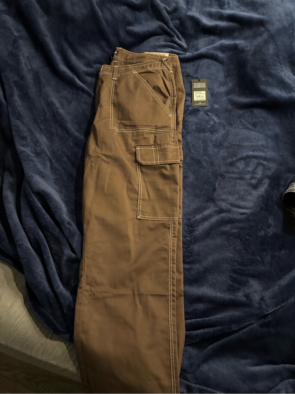 True Religion Men's Brown Cargo Pants with Utility Pockets